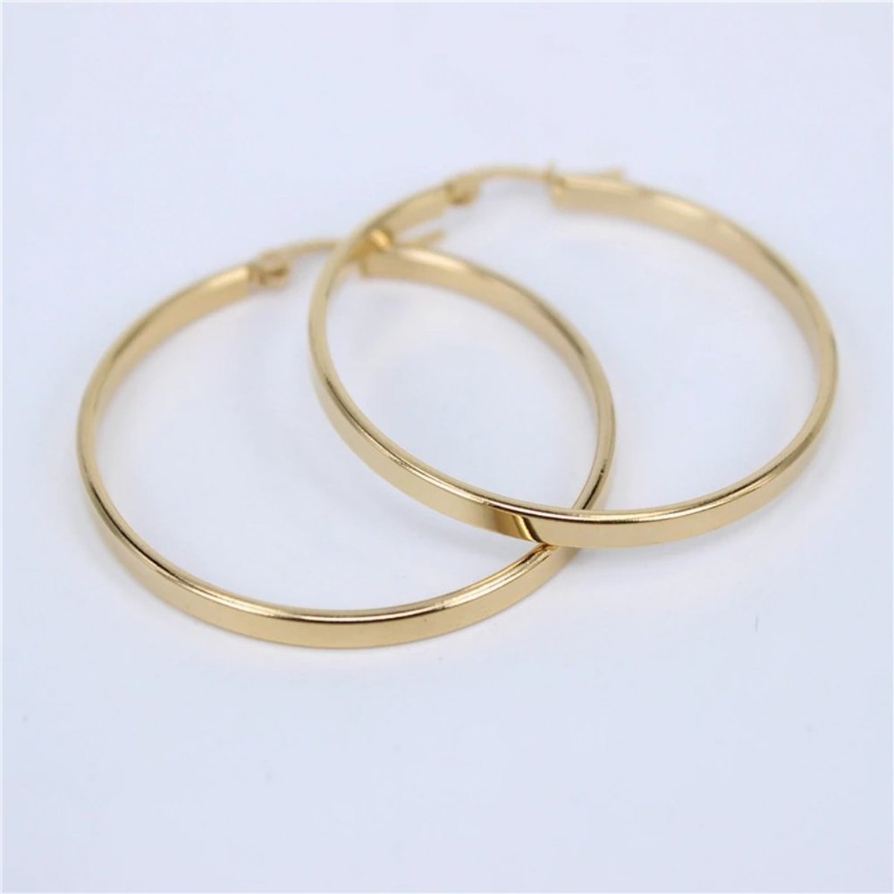 NEW 18K Yellow Gold 1.5'' Round Hoop Earrings 1